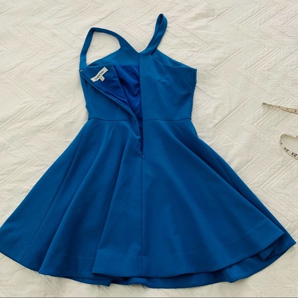 Elizabeth & James Sonya Dress Lapis Blue high neck a-line fit flare scuba size 4 - Picture 8 of 11